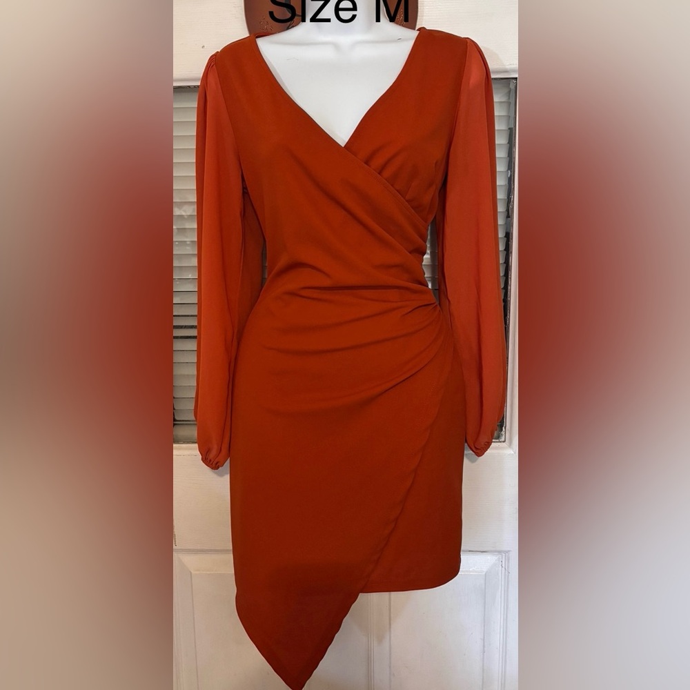 Elegant Rust Orange Wrap Dress